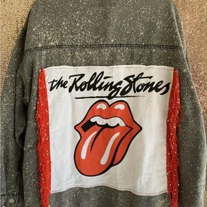 👅 The Rolling Stones 👅 Bleached Grey Shackett with Red Fringe - Size Large